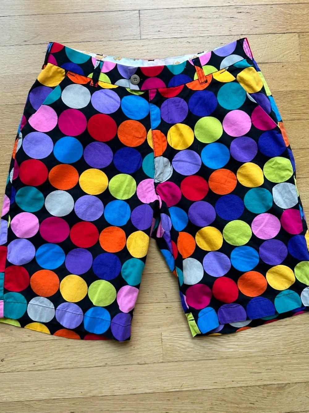 Loudmouth Golf Shorts Mens 32 Multi Polka Dot Stretch Cotton Flat Front Funky